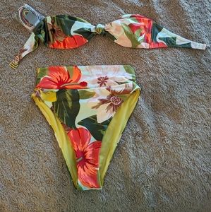 Aerie high waisted floral bandeau bikini set